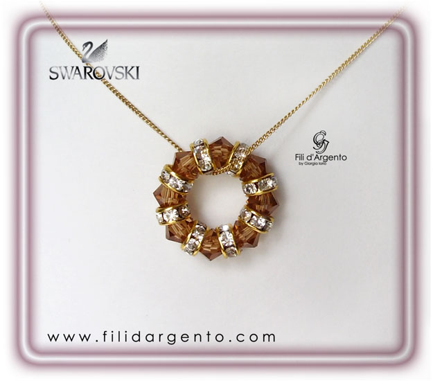 Pendente Anello Del Deserto Swarovski Con Strass Artigianato Fili D Argento